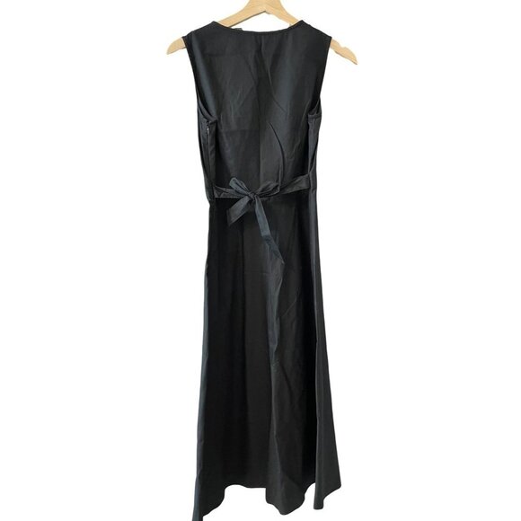 J.Crew Black Sleeveless Women's Midi Dress Size 0 Back Tie V-Neck NWOT - Picture 2 of 7